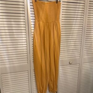 American Eagle Outfitters Strapless Yellow Jumpsuit